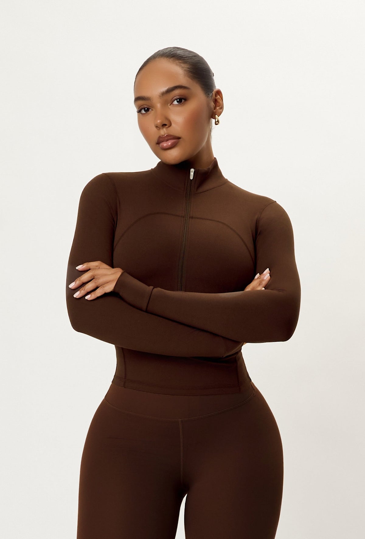 Contour Half Zip Crop - Espresso