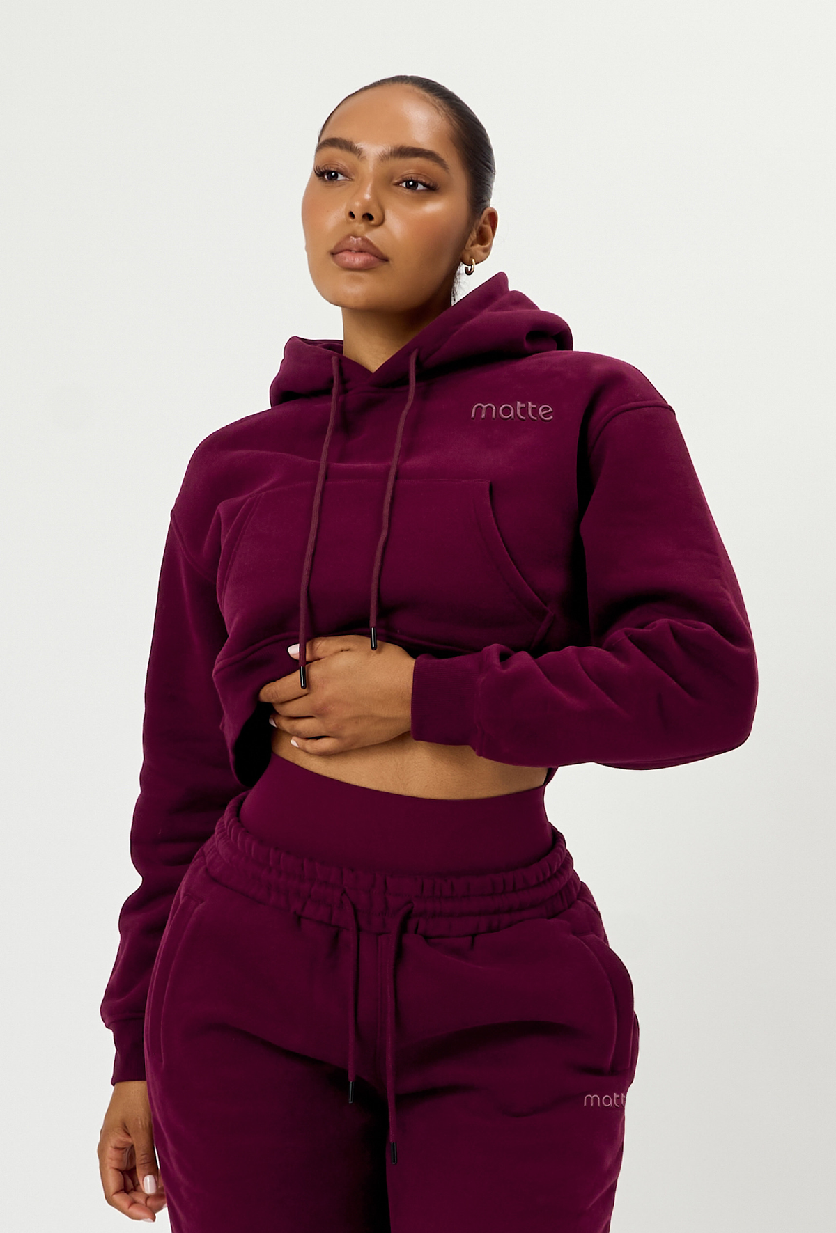 Staple Cropped Pullover Hoodie - Burgundy