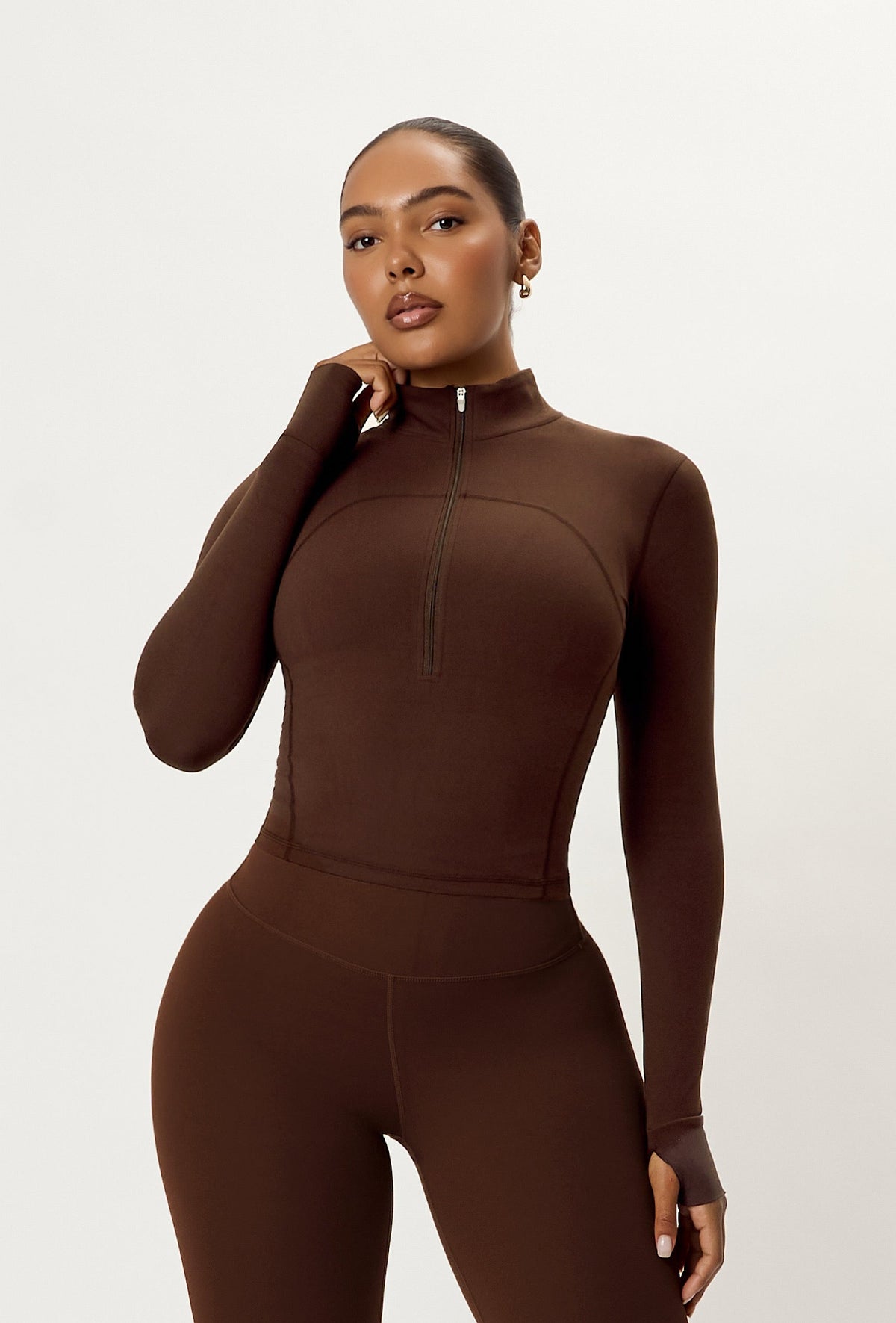 Contour Half Zip Crop - Espresso