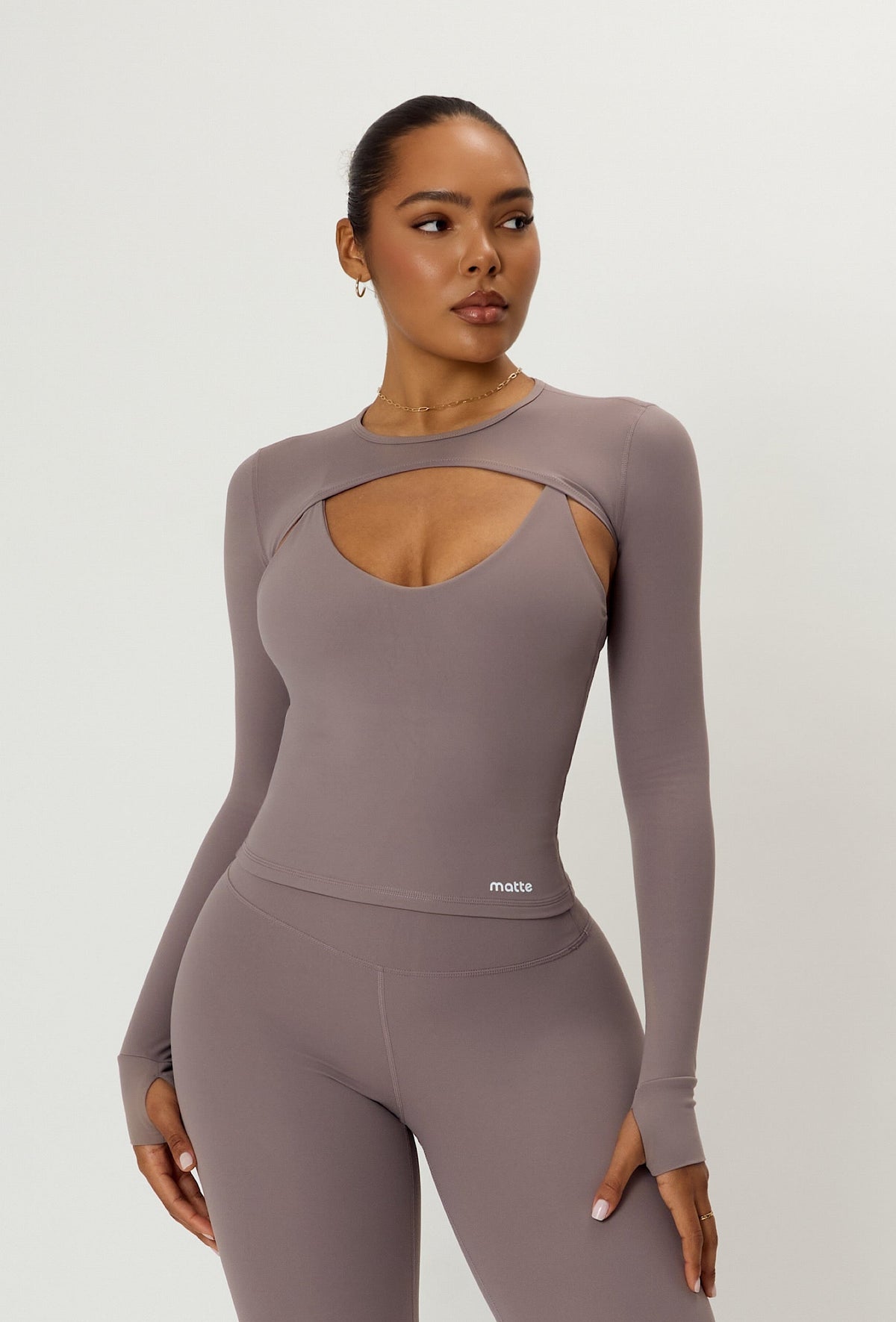 Form Long Sleeve Crop Top - Taupe