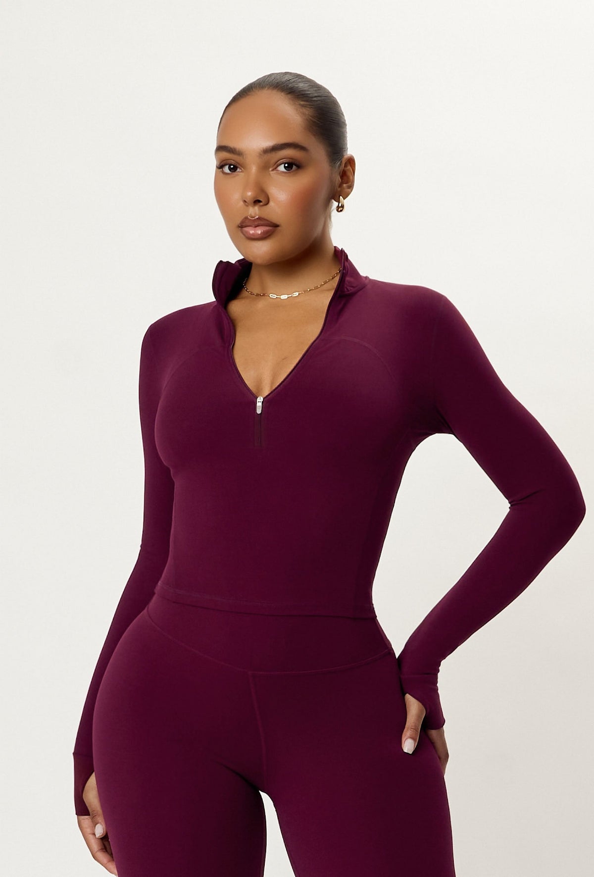 Contour Half Zip Crop - Burgundy
